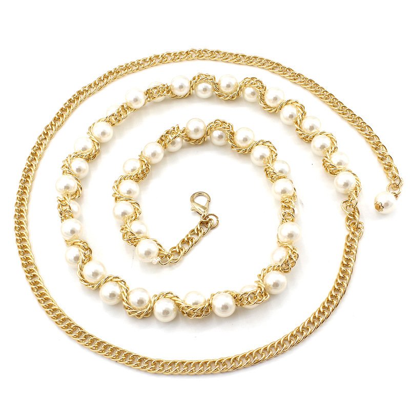 Metal Material Wedding Party Simple Gold Belt Women Belts Rhinestone Pearl Pendant Ladies Waist Chain Belt