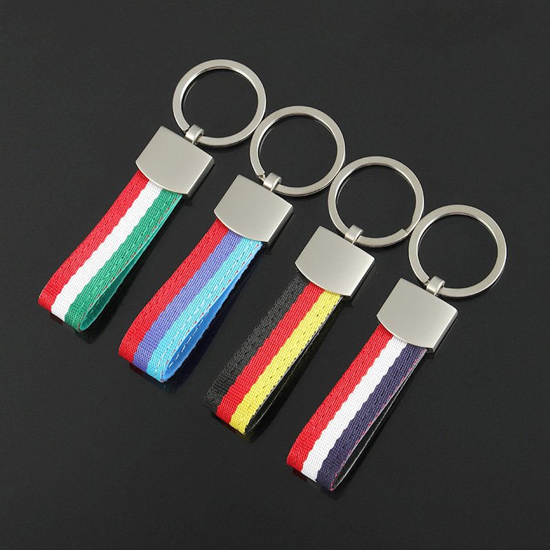 New style woven belt italy flag car keychains and germany flag braided strap car key chain with laser logo