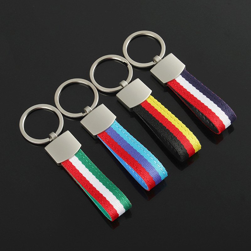 New style woven belt italy flag car keychains and germany flag braided strap car key chain with laser logo