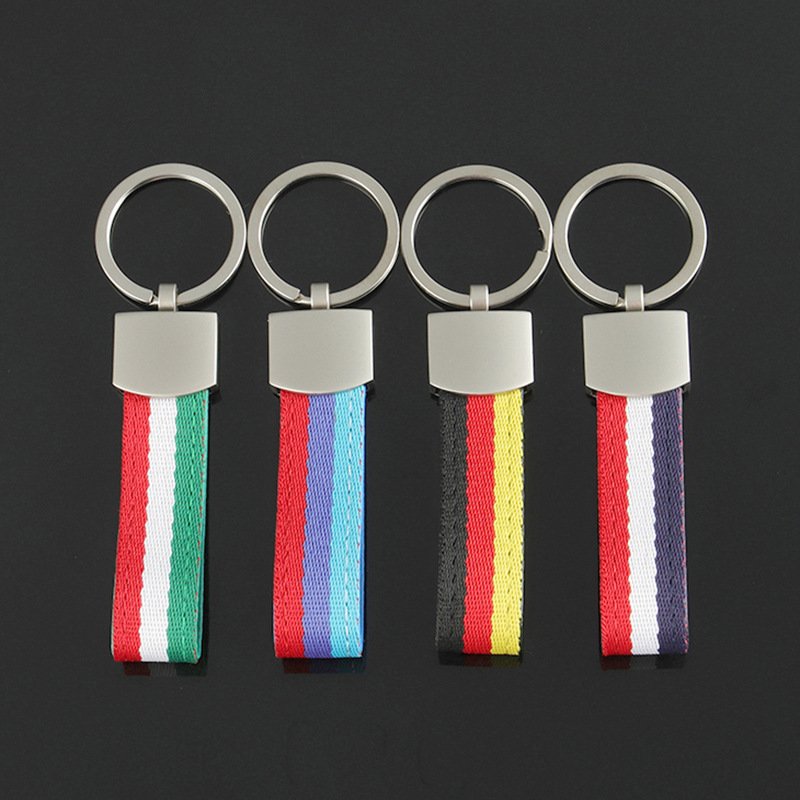 New style woven belt italy flag car keychains and germany flag braided strap car key chain with laser logo