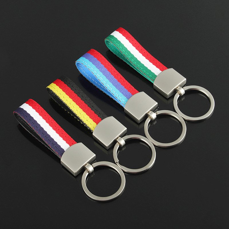 New style woven belt italy flag car keychains and germany flag braided strap car key chain with laser logo
