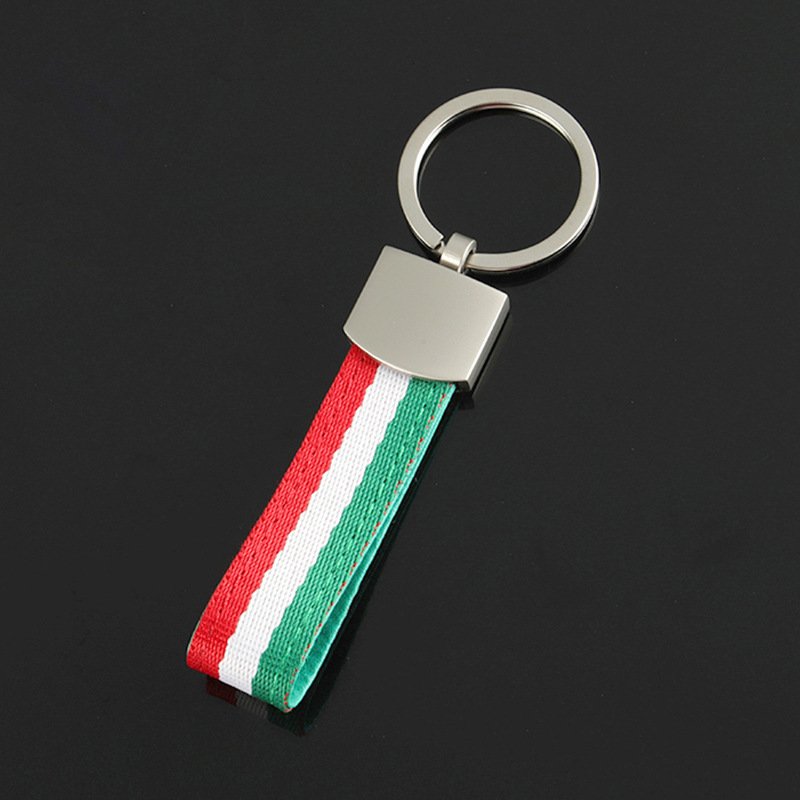New style woven belt italy flag car keychains and germany flag braided strap car key chain with laser logo