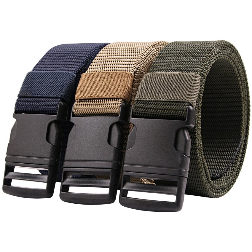 High Quality Trouser Men Belts Brown Outdoor Canvas Plastic Buckle Waistband Tactical Nylon Belt