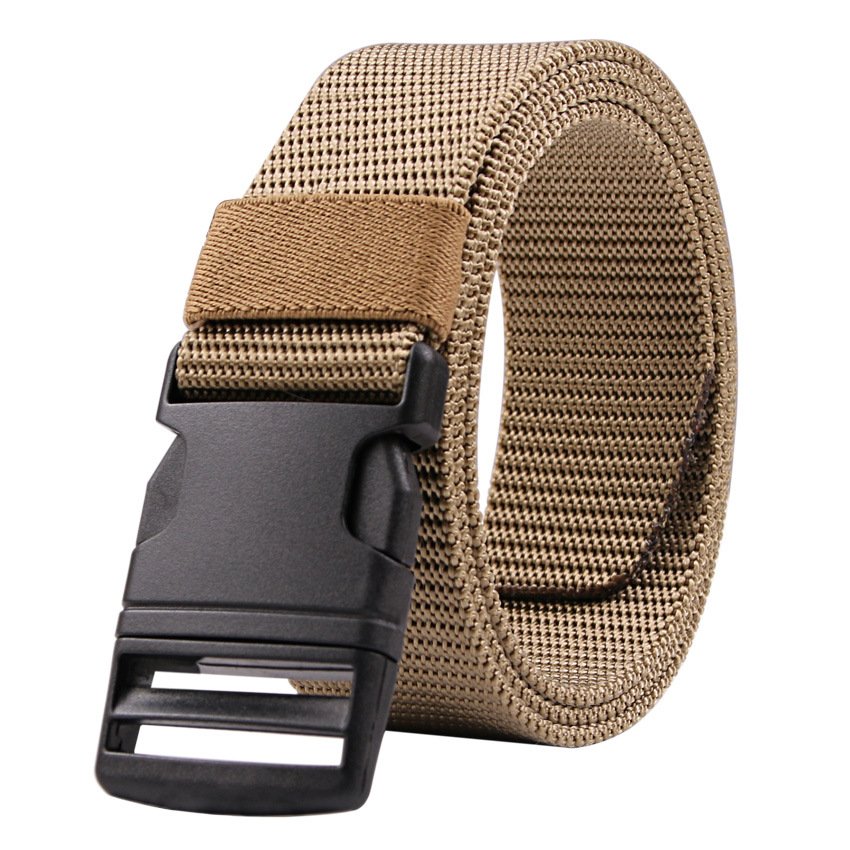 High Quality Trouser Men Belts Brown Outdoor Canvas Plastic Buckle Waistband Tactical Nylon Belt