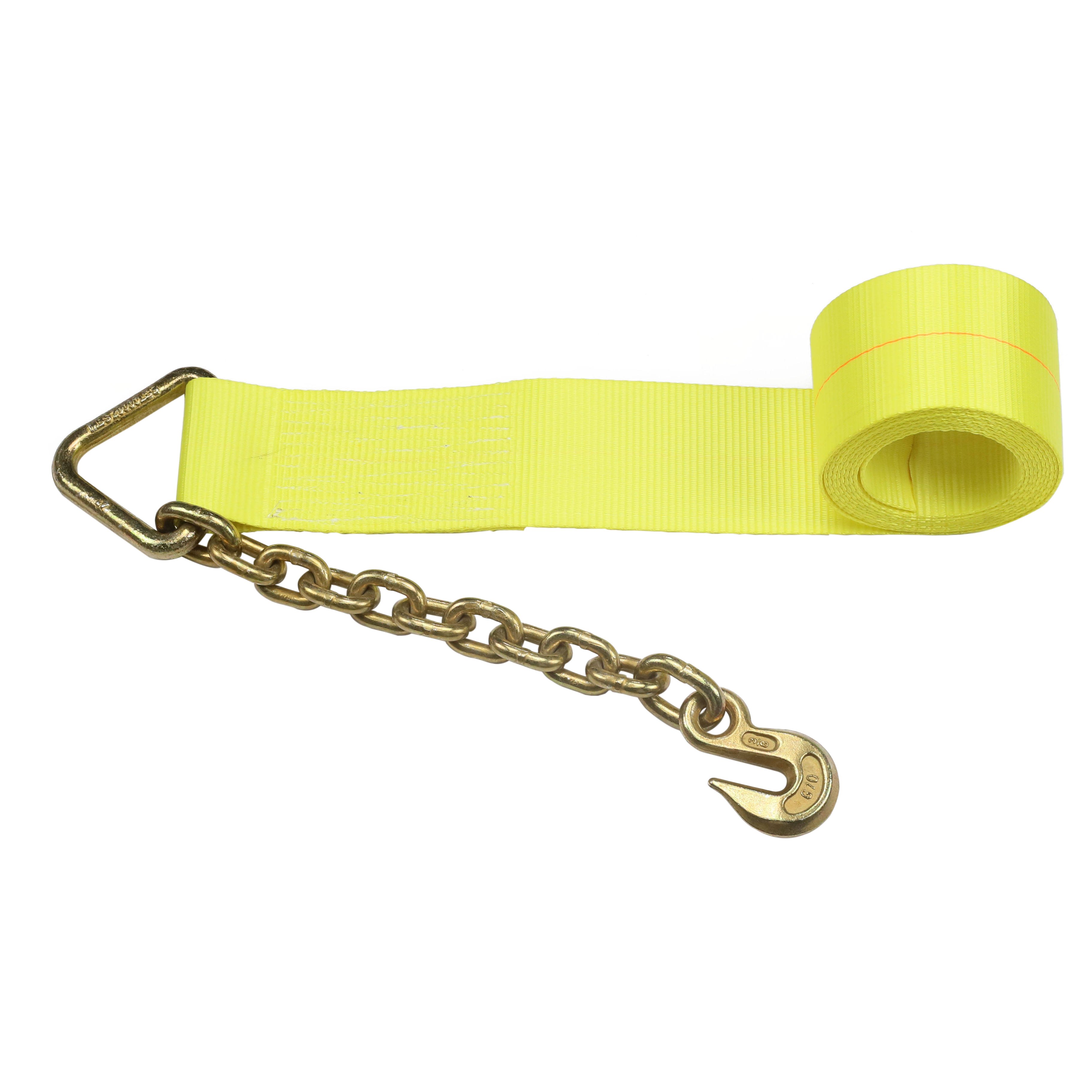 Heavy Duty US Type 4 Inch X 30 FT 5400 lbs WLL Transport Tying Down Loads Belt Polyester G70 Chain Hook Ratchet Buckle Strap