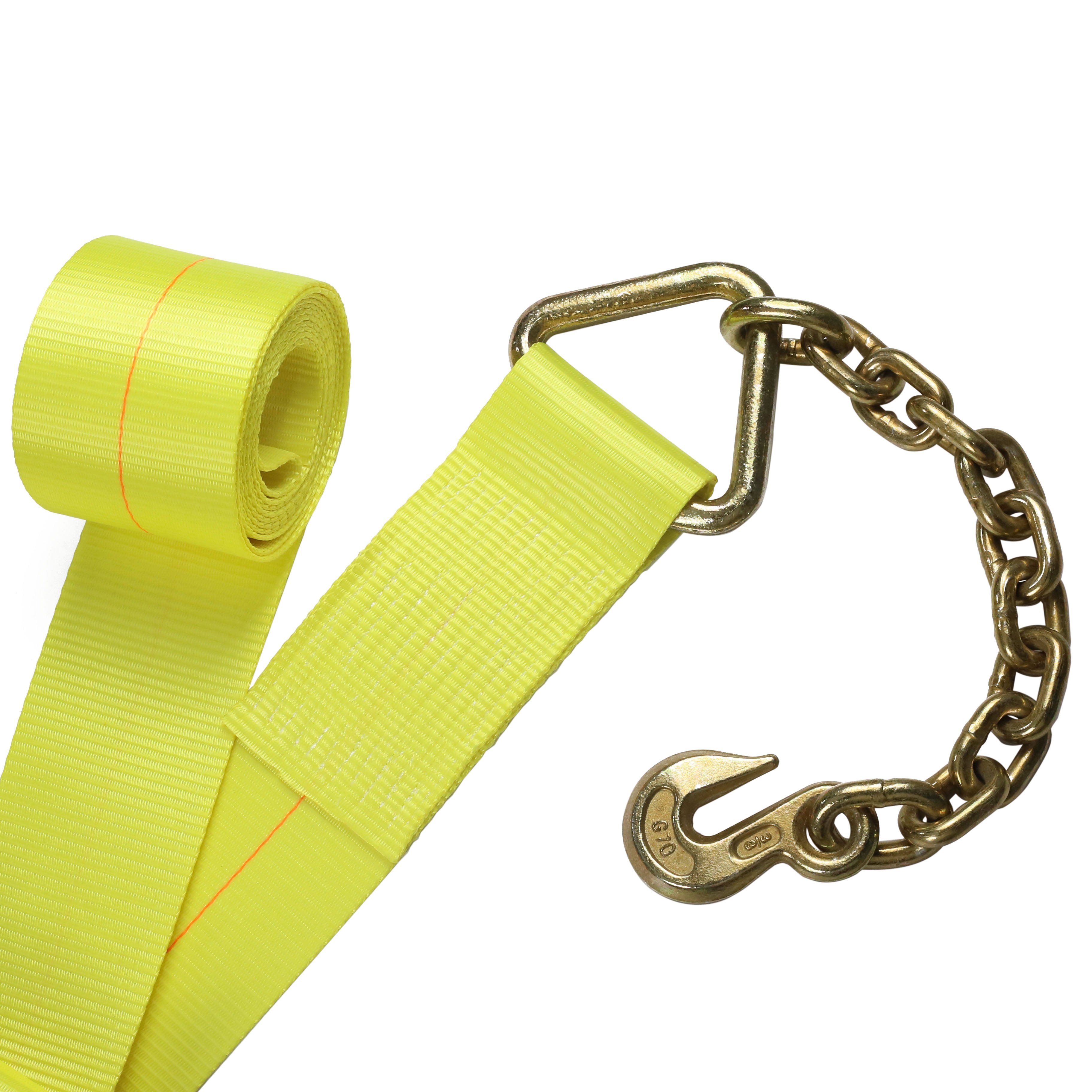 Heavy Duty US Type 4 Inch X 30 FT 5400 lbs WLL Transport Tying Down Loads Belt Polyester G70 Chain Hook Ratchet Buckle Strap