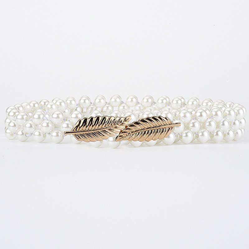 Korean Women's Rhinestone Pearl Waist Chain Fashion Dress Decorated Elastic Belt Women's Sweet Flower Elastic Waistband