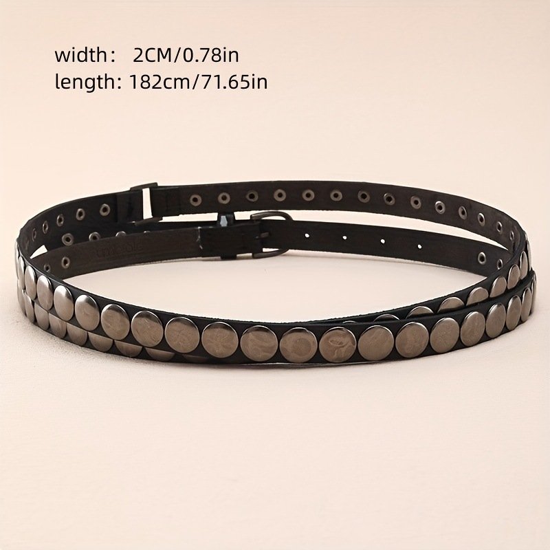 New arrive Y2K Women's Genuine Leather Belt Punk-Style Stud Waist with Extended Skinny Design Vintage Leather Accessory