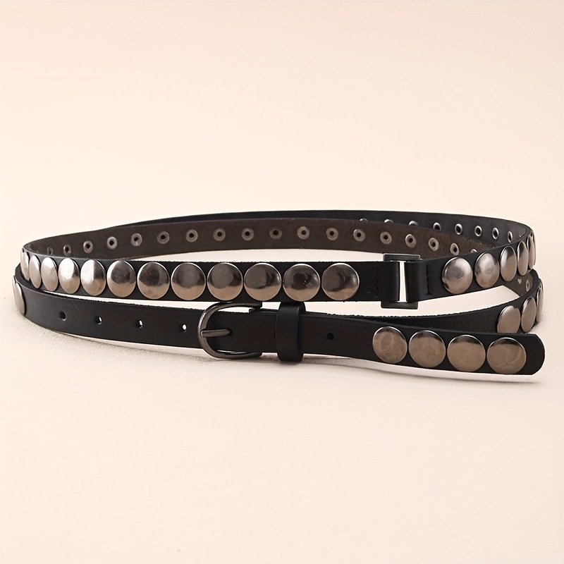 New arrive Y2K Women's Genuine Leather Belt Punk-Style Stud Waist with Extended Skinny Design Vintage Leather Accessory