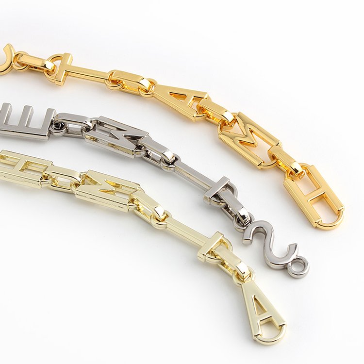 High Quality Fashion Metal Letter Chain Strap Handbags Chain Belt Hardware Accessories Custom Alloy Chain For Shoulder Bag Purse