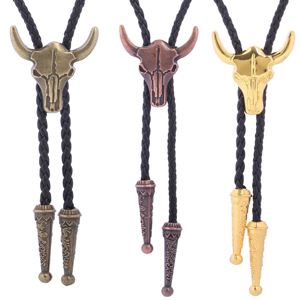 New arrival Adjustable cow head vintage shirt chain solid polo neckline rope leather necklace bolo tie Tie