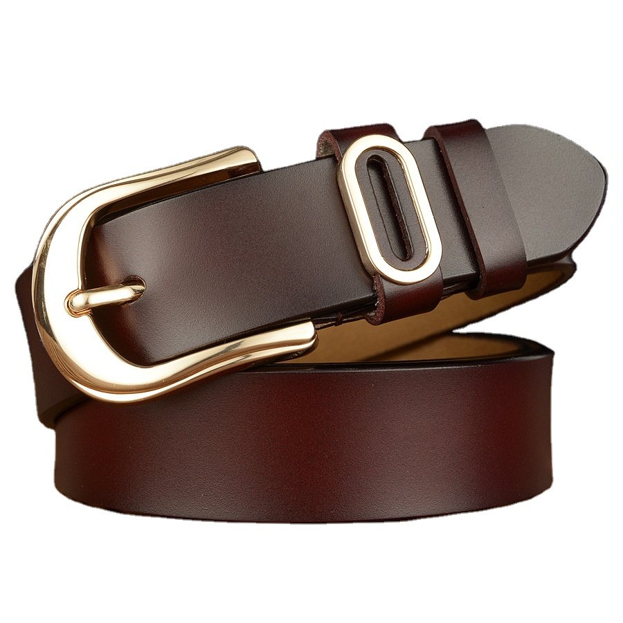 100% Top-Layer Cowhide Casual Fashion Genuine Leather Belt with Alloy Buckle Korean Version for Women