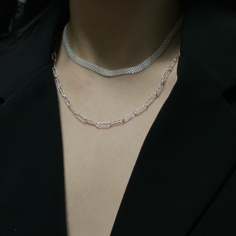 plata italiana 925 original ENSHIR 925 Sterling Silver Chunky Italian Chain Necklace Bling Wove Chain Choker Necklace for Women