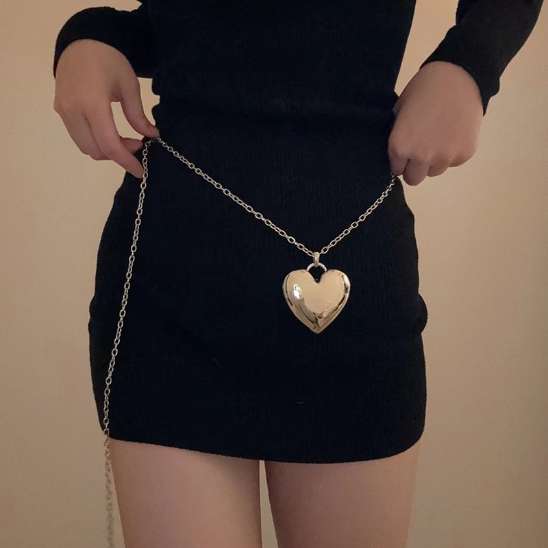 Big heart pearl belt versatile fancy waist chain women chain belts heart link chain