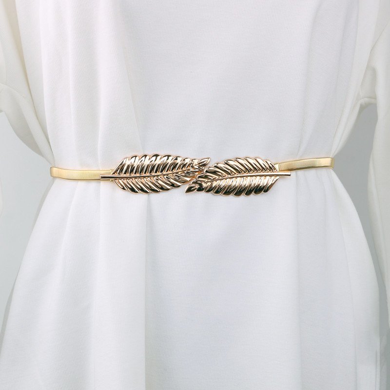 Designer personality elastic metal leaf chain elastic belt Silver elastic waist chain with skirt decoration small belt women