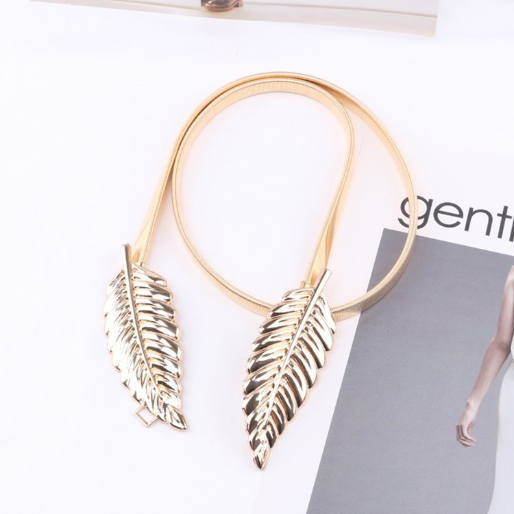 Designer personality elastic metal leaf chain elastic belt Silver elastic waist chain with skirt decoration small belt women