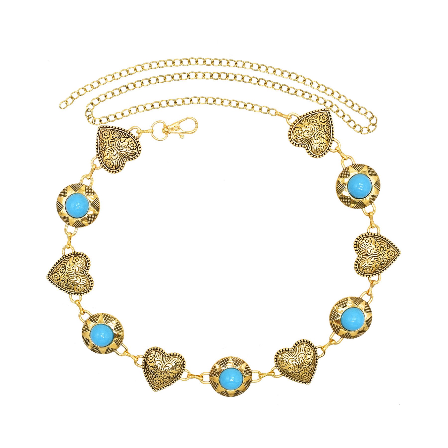 2 Styles Vintage Gold Alloy Heart Shaped Metal Waist Chains Body Jewelry Flower Heart Belt for Women
