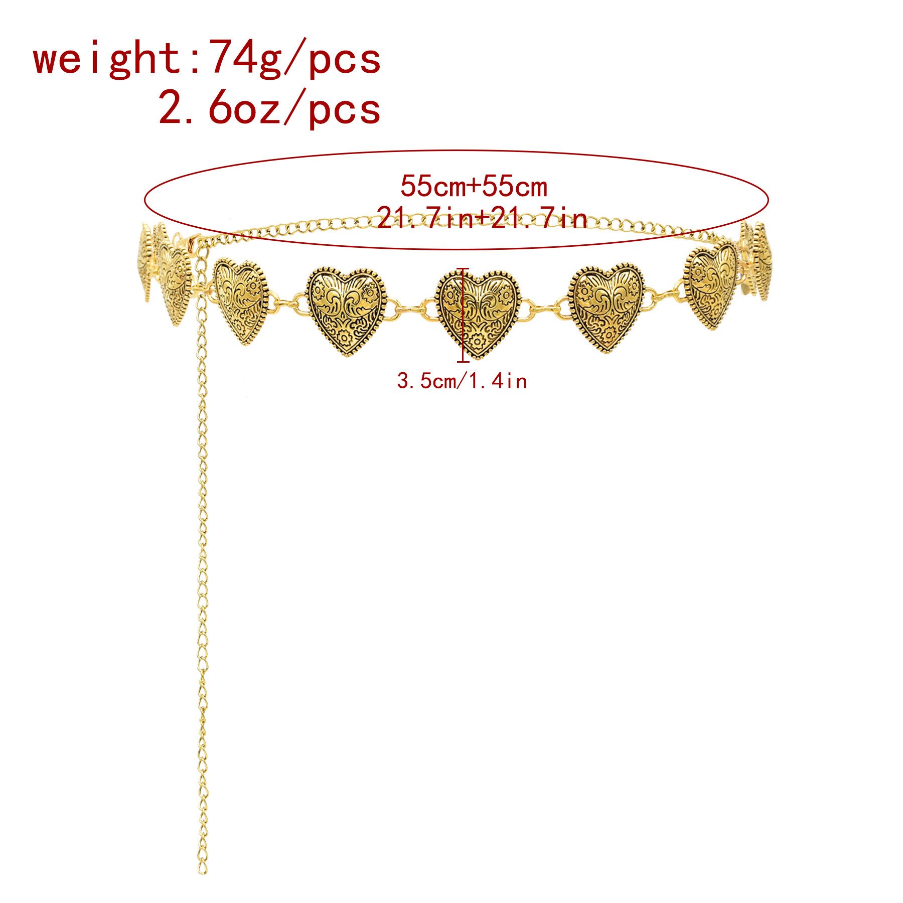 2 Styles Vintage Gold Alloy Heart Shaped Metal Waist Chains Body Jewelry Flower Heart Belt for Women