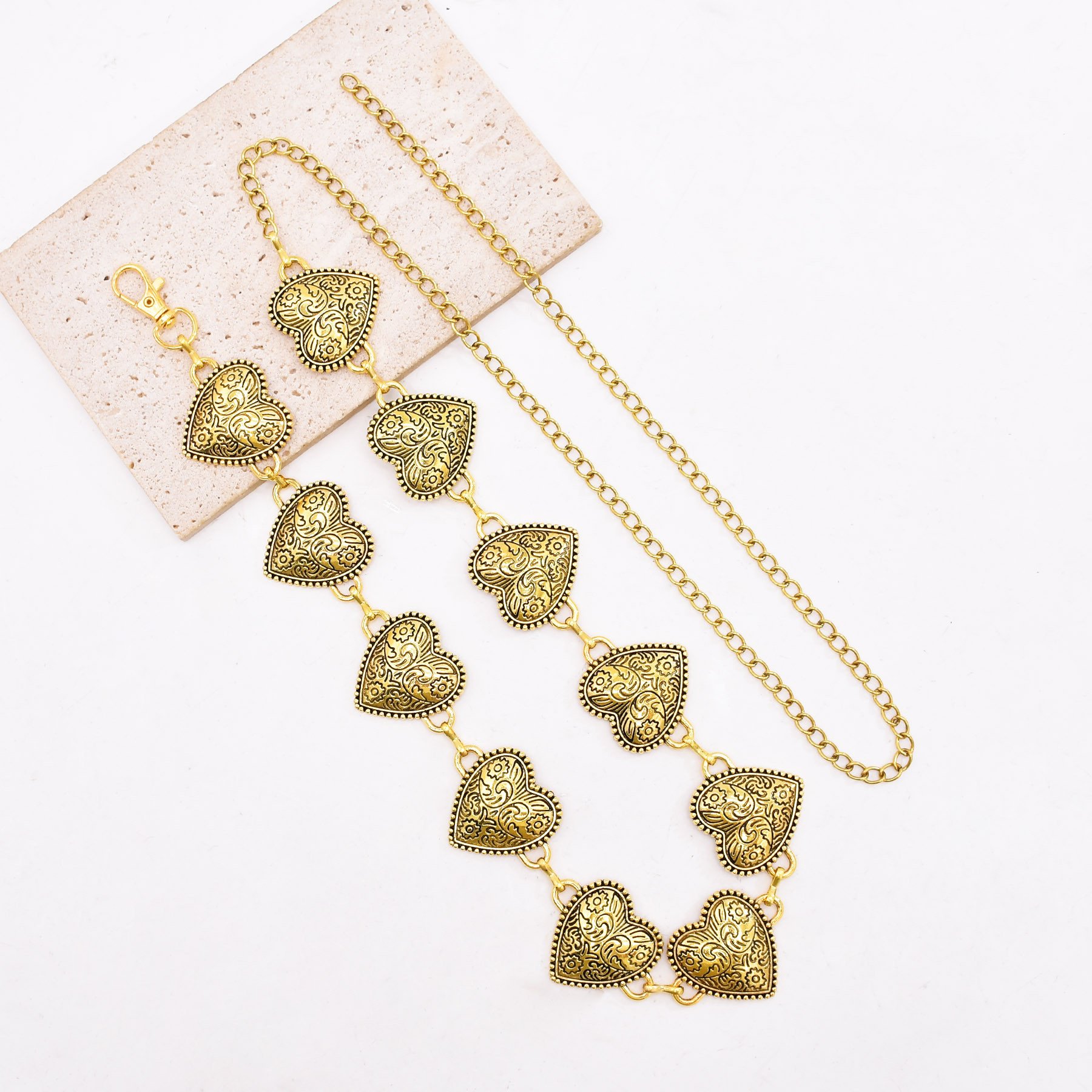 2 Styles Vintage Gold Alloy Heart Shaped Metal Waist Chains Body Jewelry Flower Heart Belt for Women
