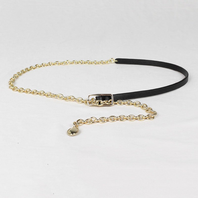 Metal leather stitching thin belt For Women dress decoration waist chain