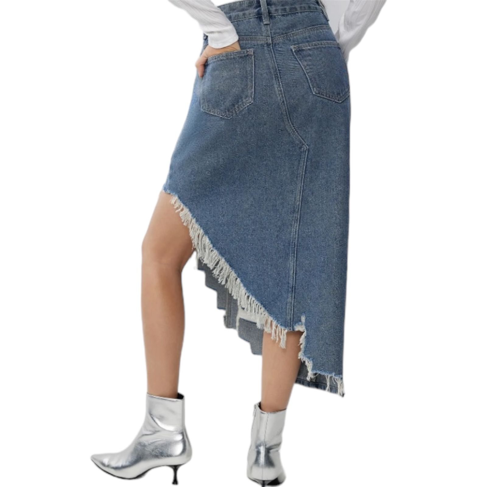 Women's Trendy Fancy Front Cut Denim Midi Skirt Customizable Casual Style Logo Waist Available Multi Colors Wholesale Prices