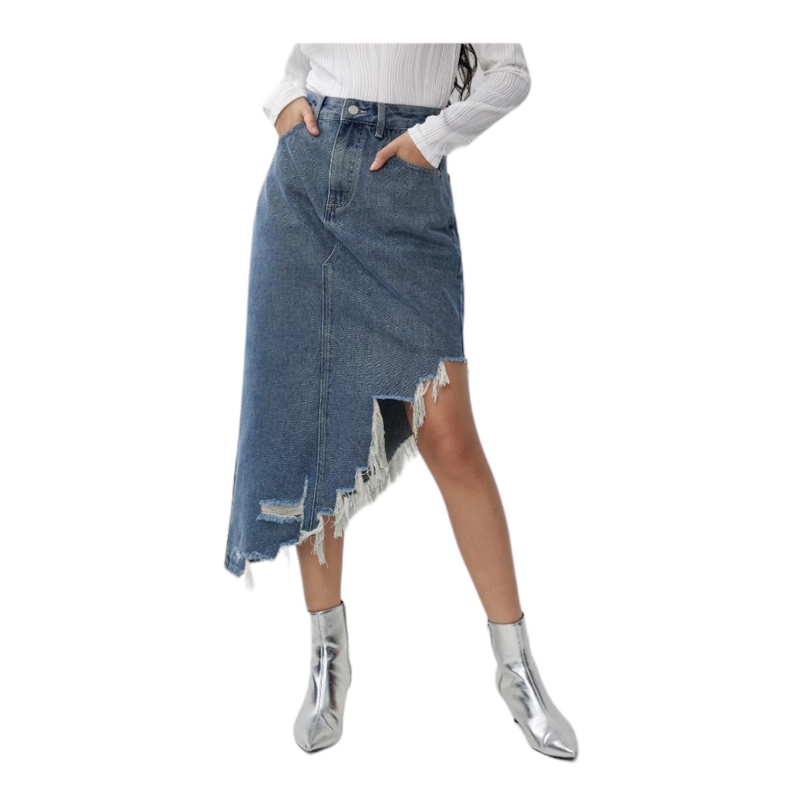 Women's Trendy Fancy Front Cut Denim Midi Skirt Customizable Casual Style Logo Waist Available Multi Colors Wholesale Prices