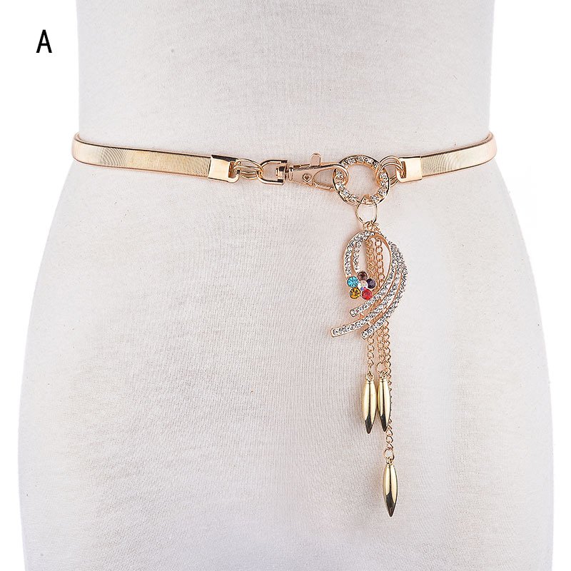 Fashion metal waist chain female models Korean version of the elastic waistband women elegant rhinestone decorative thin belt
