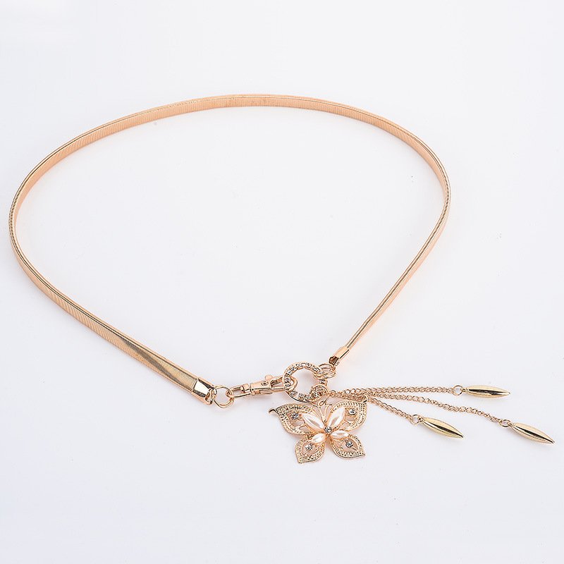 Fashion metal waist chain female models Korean version of the elastic waistband women elegant rhinestone decorative thin belt