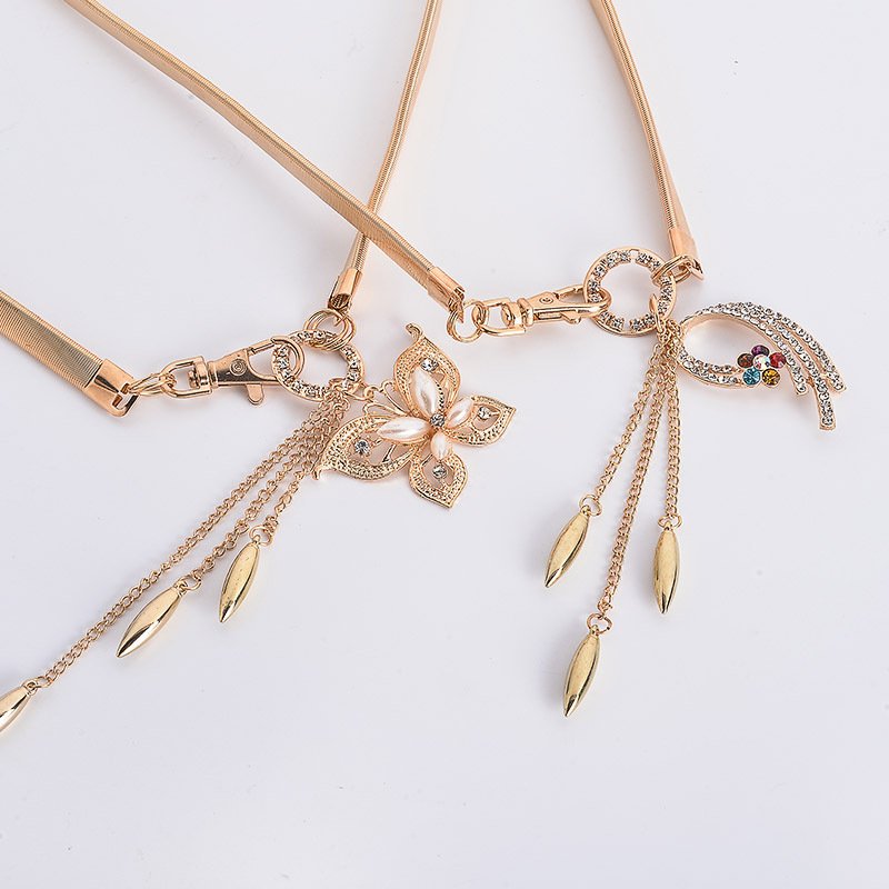 Fashion metal waist chain female models Korean version of the elastic waistband women elegant rhinestone decorative thin belt