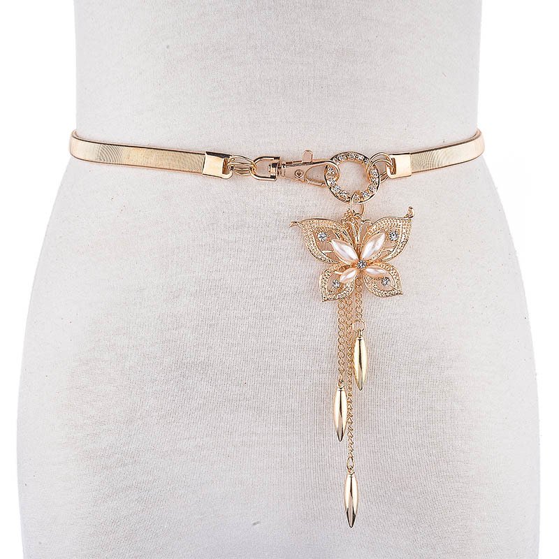 Fashion metal waist chain female models Korean version of the elastic waistband women elegant rhinestone decorative thin belt