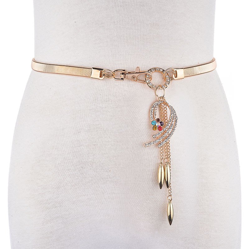Fashion metal waist chain female models Korean version of the elastic waistband women elegant rhinestone decorative thin belt