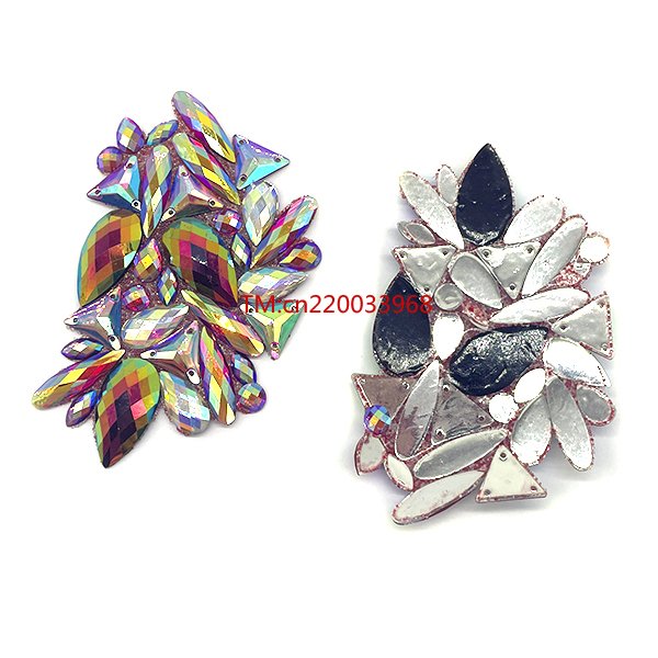 Custom heat transfer Carnival Costume Accessories Iron On triangle Rhinestone Gel Back Resin Embroidery Patch Flowers Appliques