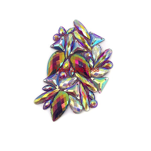 Custom heat transfer Carnival Costume Accessories Iron On triangle Rhinestone Gel Back Resin Embroidery Patch Flowers Appliques