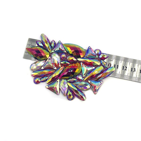Custom heat transfer Carnival Costume Accessories Iron On triangle Rhinestone Gel Back Resin Embroidery Patch Flowers Appliques