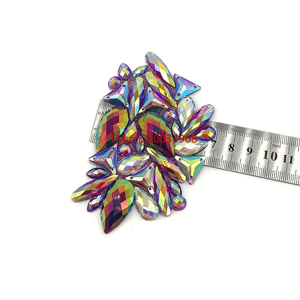 Custom heat transfer Carnival Costume Accessories Iron On triangle Rhinestone Gel Back Resin Embroidery Patch Flowers Appliques