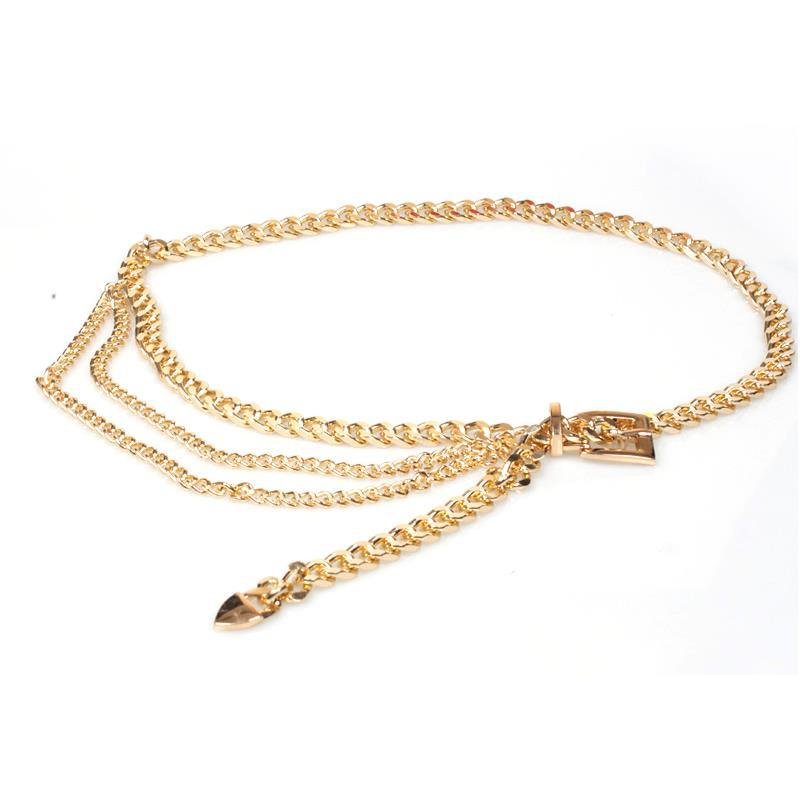 Sexy Long Belly Waistbands For Dress Jeans Skirt Glod Color Fancy Multilayer Metal Waist Chain Dress Belt For Women