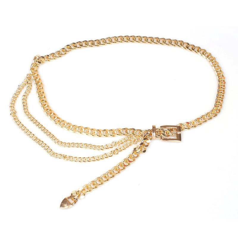 Sexy Long Belly Waistbands For Dress Jeans Skirt Glod Color Fancy Multilayer Metal Waist Chain Dress Belt For Women