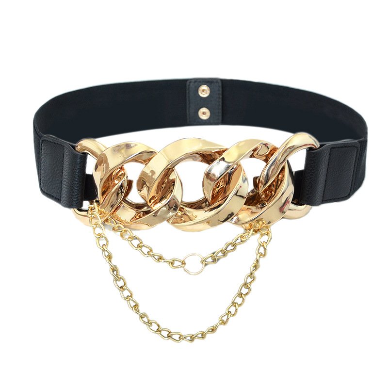 Wholesale Hot Selling Women Chain Tassel Decoration Wide Elastic Waist Belts Corset Dress Belt