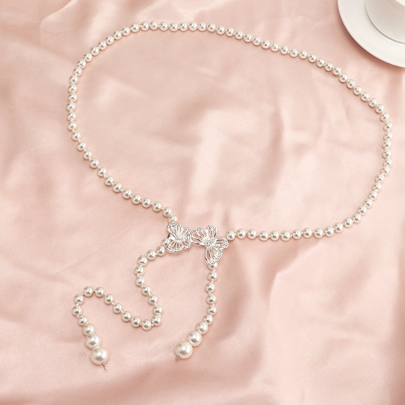 Fashion Elegant Dress Decorate Butterfly Pearl Waist Women Elegant Chain Belt For Ladies Dress Waist Chain Belts