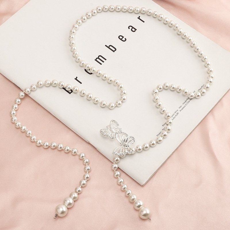 Fashion Elegant Dress Decorate Butterfly Pearl Waist Women Elegant Chain Belt For Ladies Dress Waist Chain Belts