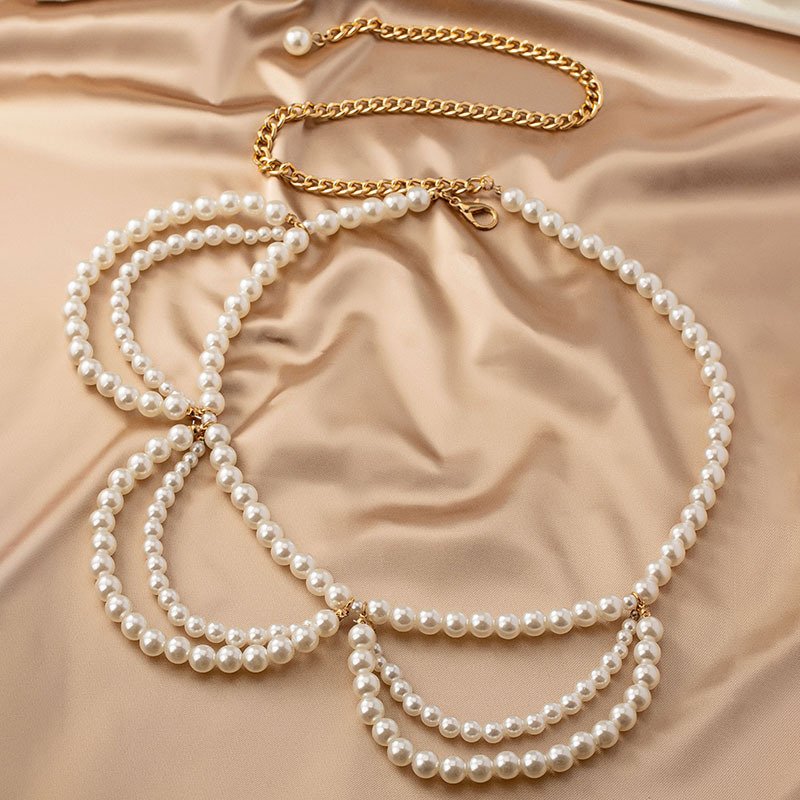 New Fashion Elegant Handmade Imitation Pearl Beaded Tassel Waistband Belt Women's Wedding Party Clothing Accessories