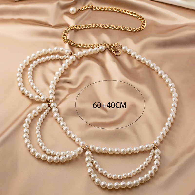 New Fashion Elegant Handmade Imitation Pearl Beaded Tassel Waistband Belt Women's Wedding Party Clothing Accessories