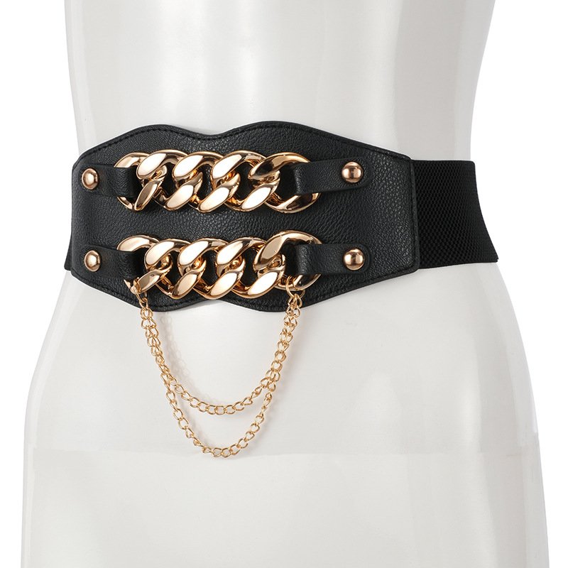 High Quality Punk Style Metal Waist Chain Belt Women's Belt Elastic Wide Waist Belt For Dress
