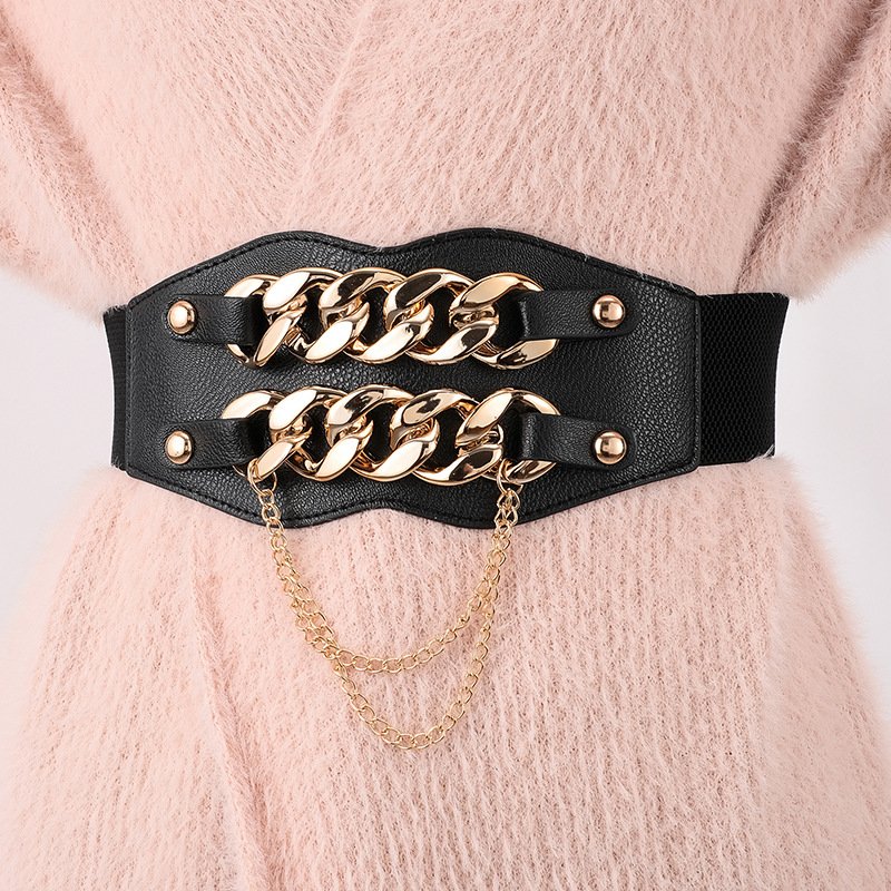 High Quality Punk Style Metal Waist Chain Belt Women's Belt Elastic Wide Waist Belt For Dress