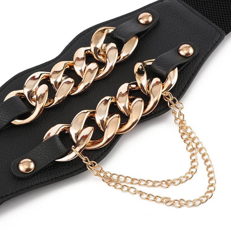 High Quality Punk Style Metal Waist Chain Belt Women's Belt Elastic Wide Waist Belt For Dress