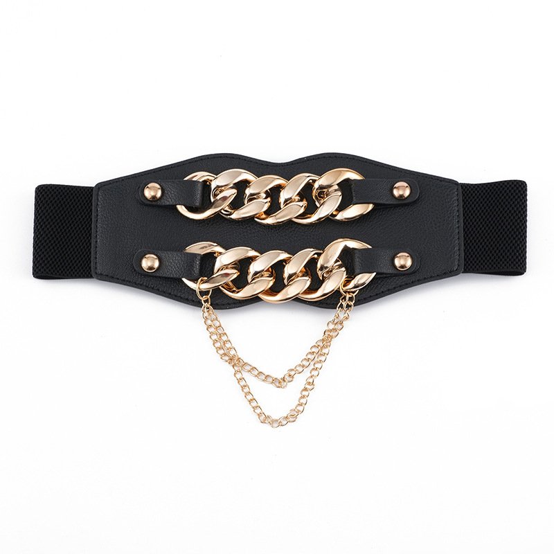 High Quality Punk Style Metal Waist Chain Belt Women's Belt Elastic Wide Waist Belt For Dress