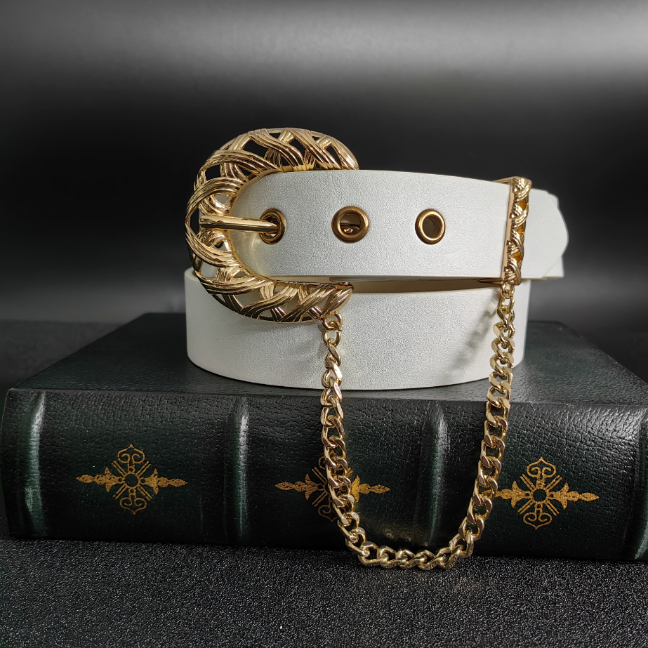 32MM Width New Stretch PU leather Belt For Women Dresses And Pants Belt with Chains fashion belts for ladies