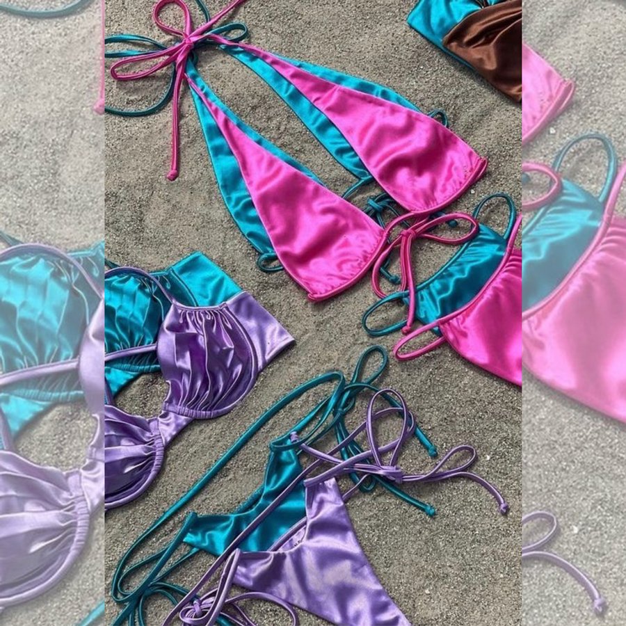 swimwear Manufacturer custom swimsuits bikini sets for women luxury satin shiny string bikini swimwear beachwear