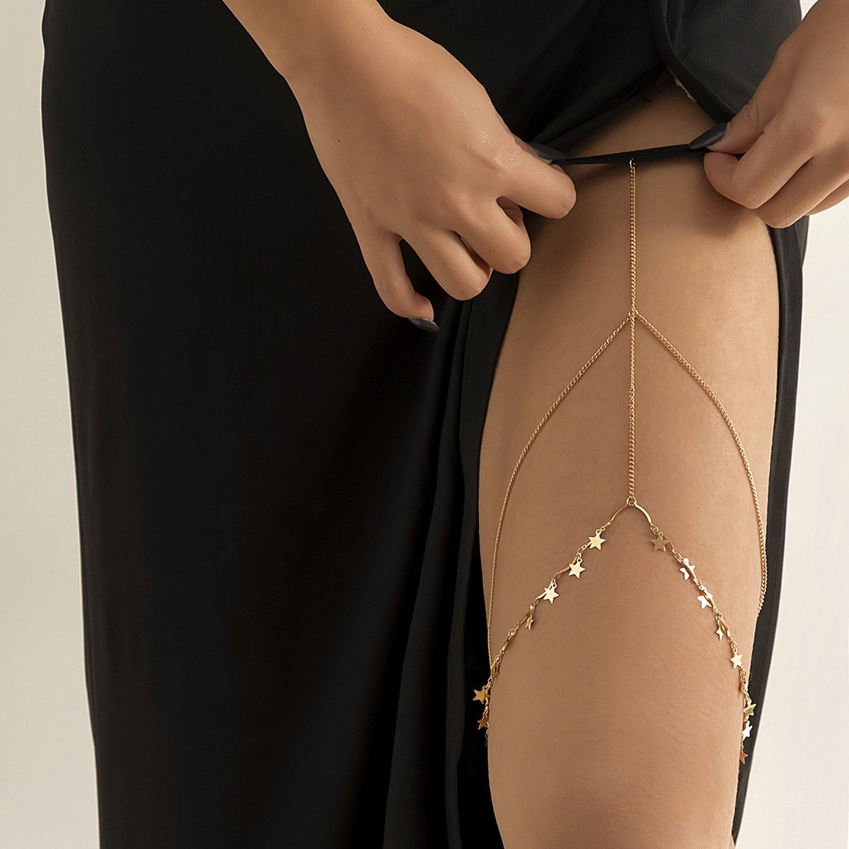 Sexy casual beach imitation pearl leg ring body chains Simple geometric star rhinestone tassel body chains