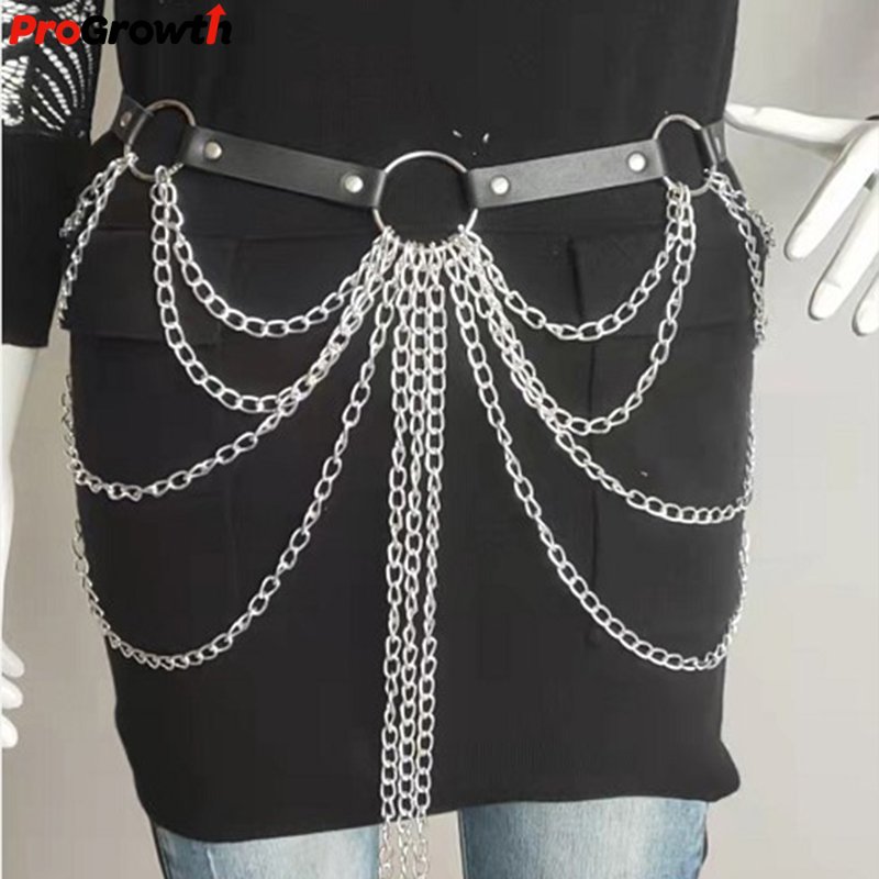 Multi Layered Punk Leather Belt Metal Tassel Waist Chain Body Chain Fashion Trendy Jewelry Accessories for Women and Girls